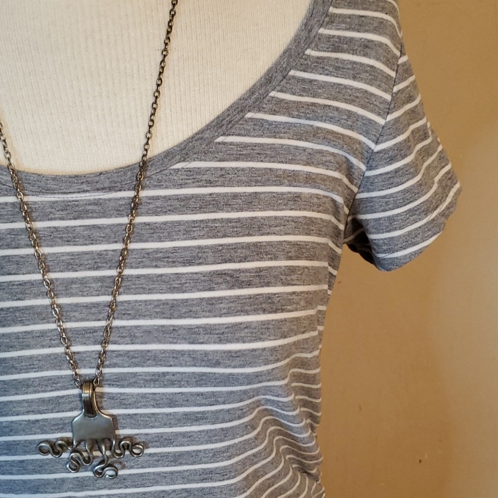Great Expectations grey & white striped dress Large 12/14 - Picture 2 of 13